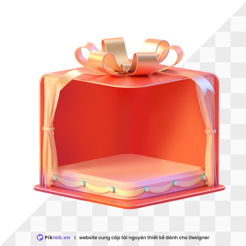 Design resource orange gift box stage with bow happy new year tet holiday isolated on transparent hộp quà 3D PNG tết